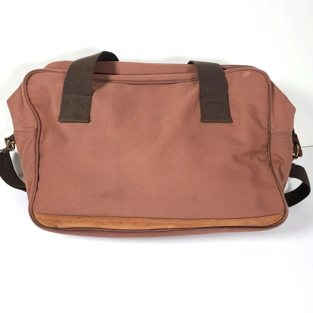 Vintage Magellan Large Duffle Bag Brown Rust Red Canvas Leather Trim Rugged